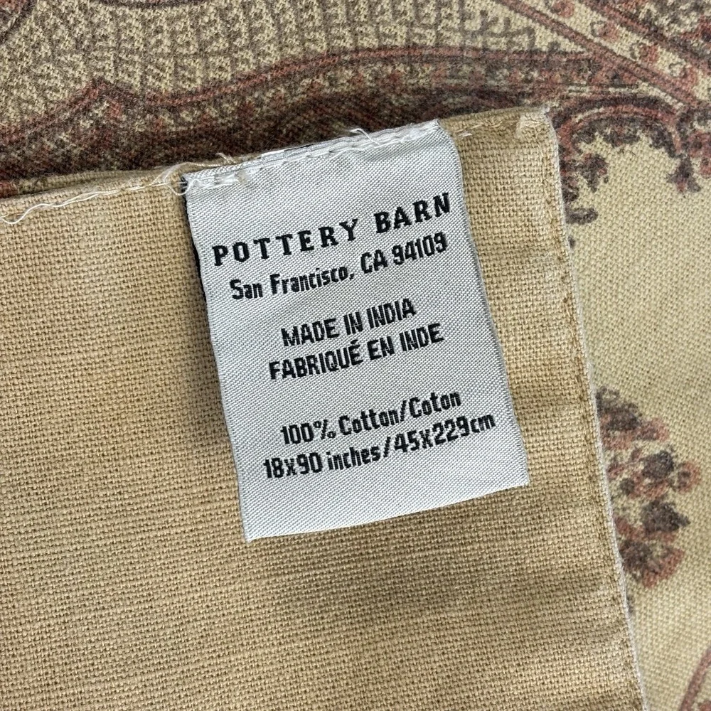 POTTERY BARN 100% Cotton PAISLEY Medallion 18” X 90” Table Runner Tan Camel Red